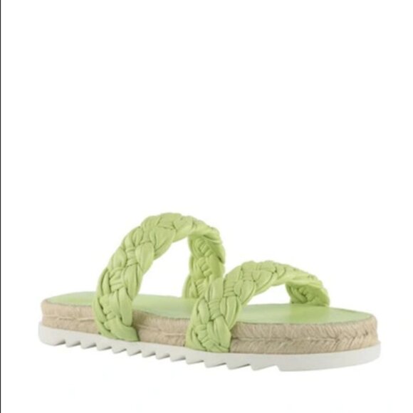 Marc Fisher Jaimee Espadrille Slide Sandal In Citron Leather 5.5M - Picture 1 of 7